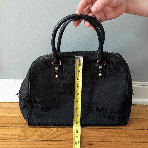 Michael Kors Charlotte Black Signature Logo Satchel Handbag Purse - Picture 5 of 11